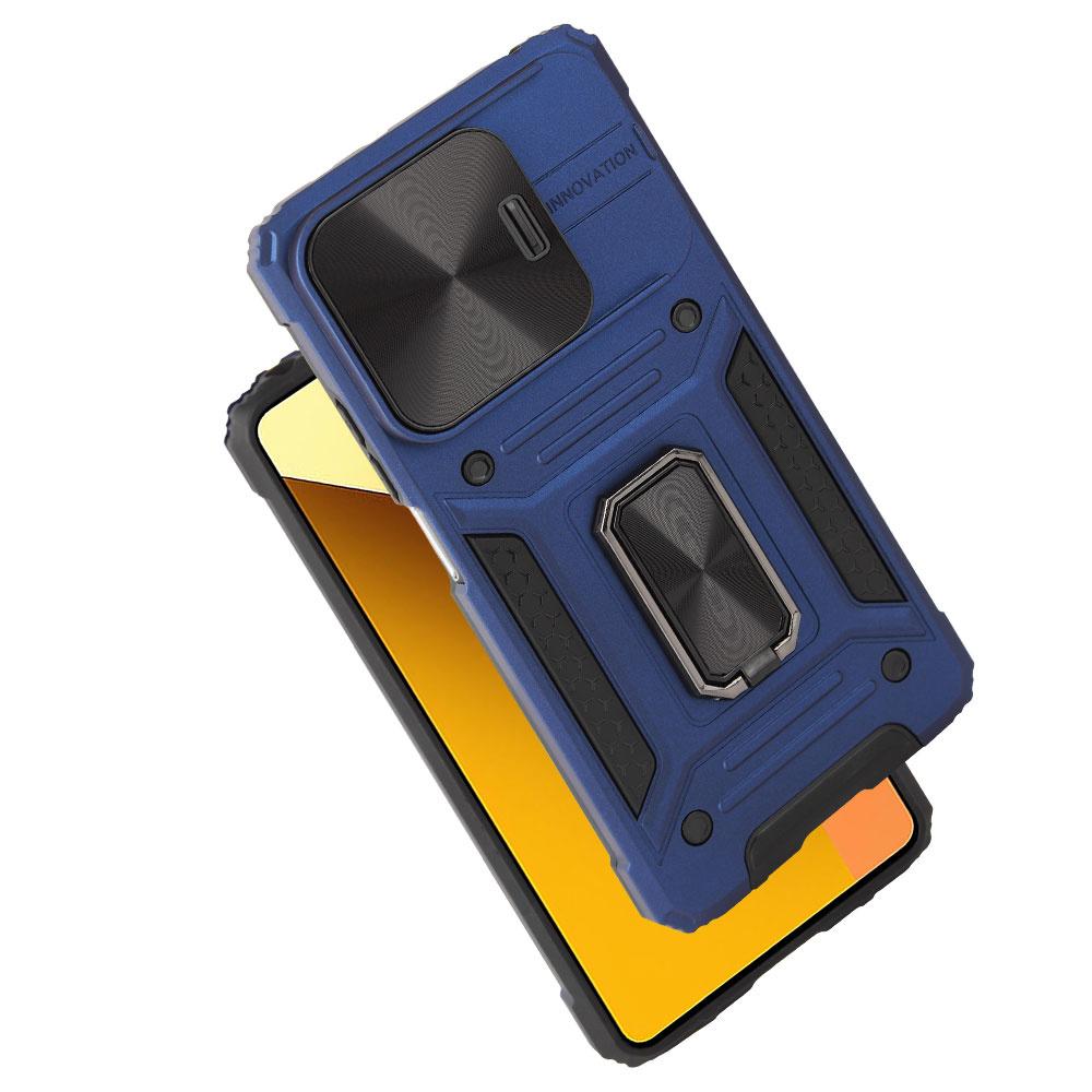 Armored case for Xiaomi Redmi Note 13 5G, CamShield Slide, blue + 9H tempered glass