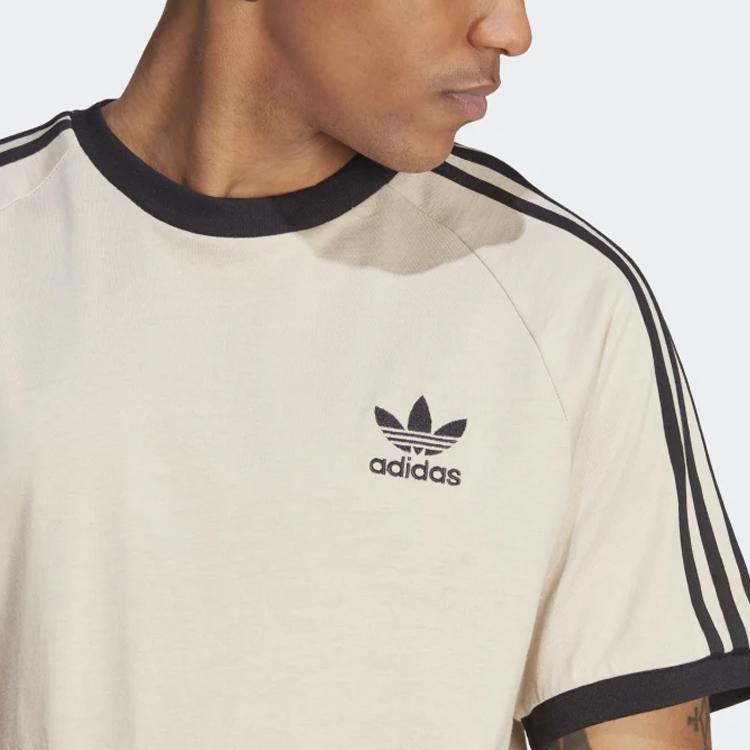 Adidas Originals Trefoil Logo Stripe Crew Neck T-Shirt Men Tops Beige IM2079