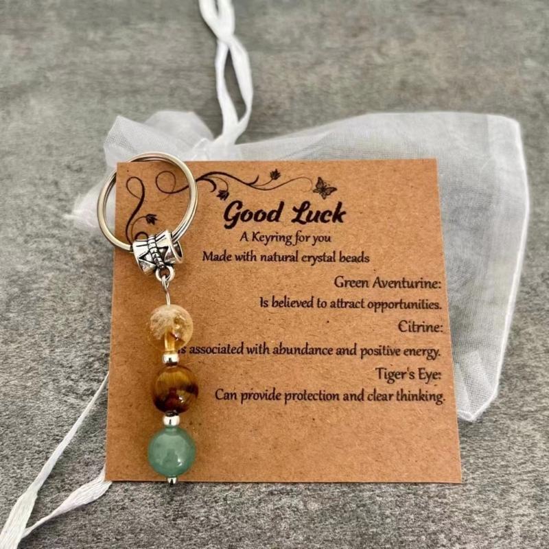 Sister Birthday Gift Set Agate Stone Keychain With Sentimental Message Card and Beaded Bracelet for Women