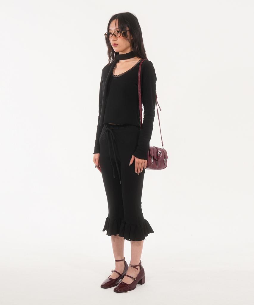 FANYOUNG Frill Capri Pants Black