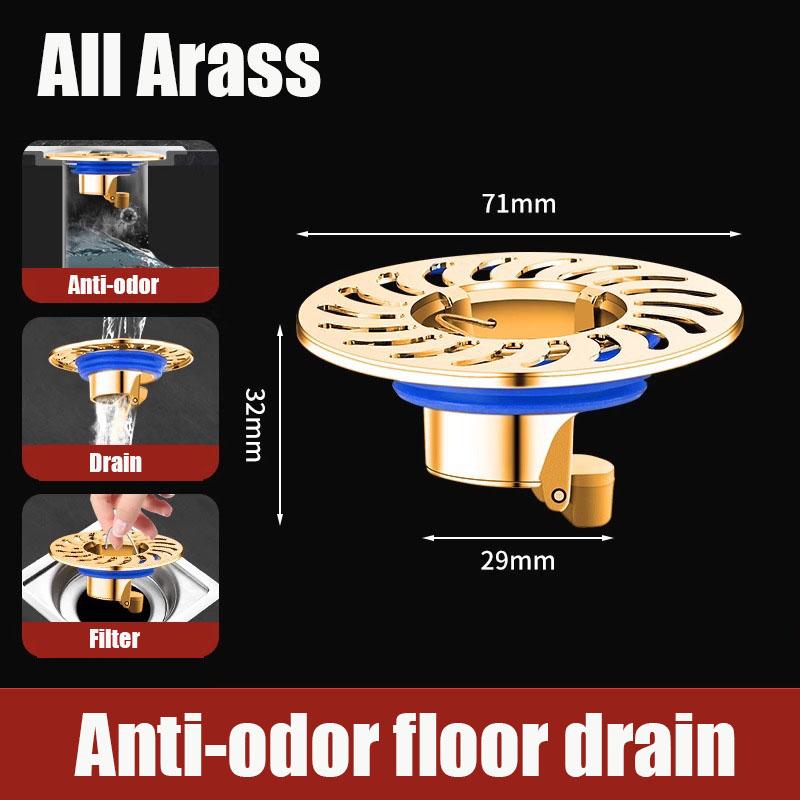Floor Drain All-copper Shower Floor Drain Stopper Insectproof Anti-odor Deodorization Toilet Kitchen Bathroom Toilet Sewer Drain