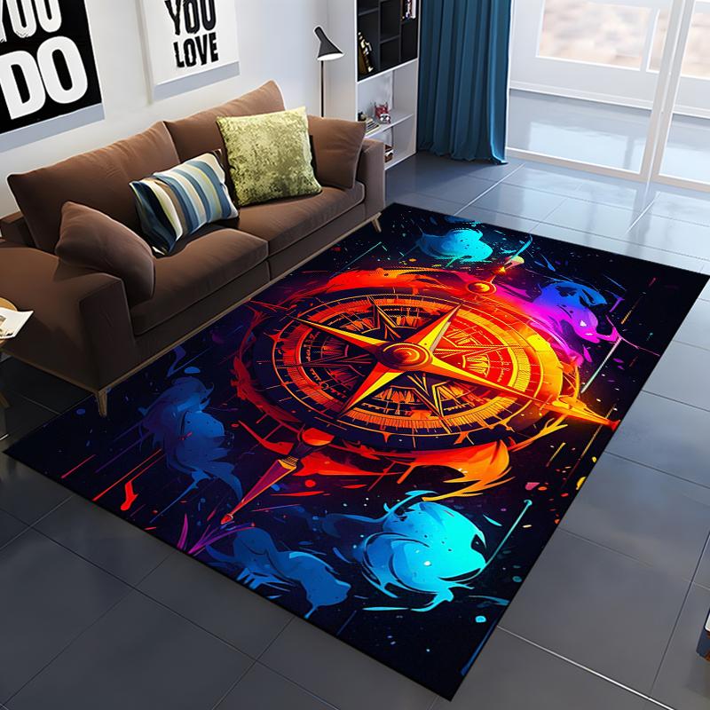 3D Retro Compass Map World Map Area Rug,Carpet Rug for Living Room Bedroom Sofa Decoration,Kitchen Doormat Non-slip Floor Mat