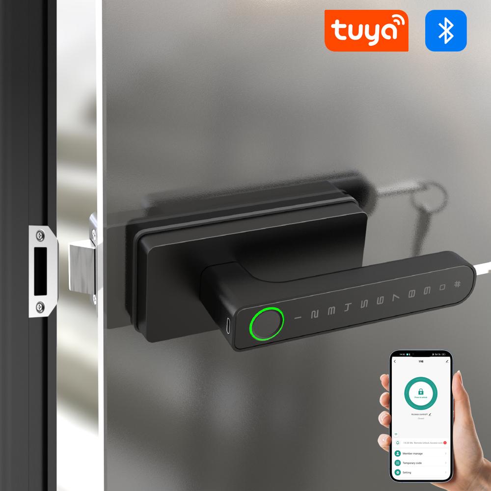 Smart Aluminum Alloy Glass Door Knobs Rotation Lock With Tuya App + Key Knobset Handle Metal Door Knob Lock For Bedroom Bathroom G7-tuya-bT