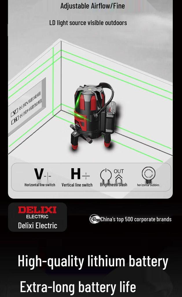 Delixi High-Precision Green Light Level Tool – Automatic Infrared Outdoor Construction Instrument