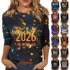 Women's Fashion Casual 3/4 Sleeve T-Shirt Printed Round Neck Pullover Top