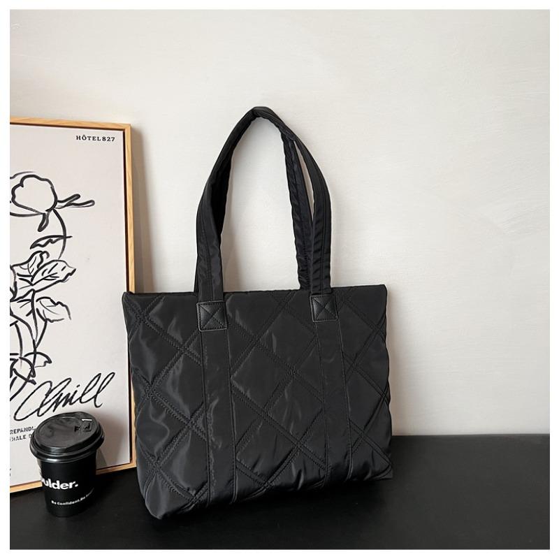 Tote bag new simple nylon large-capacity bag rhombus embroidery thread handbag casual shoulder bag