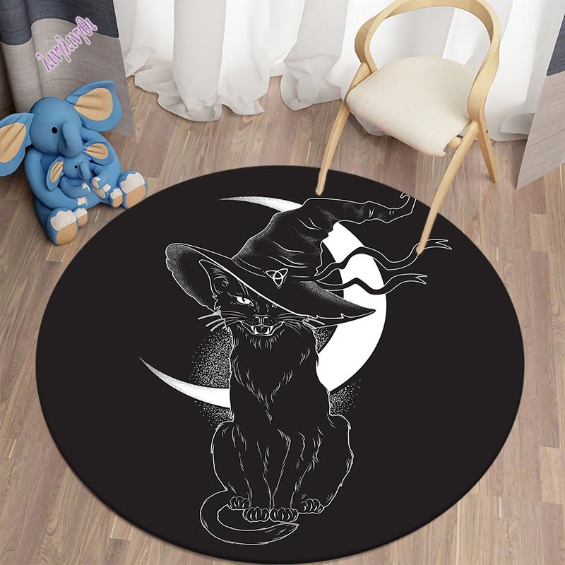 Mysterious Black Cat Round Decorative Carpet Divination Cushion Divination Hotel Carpet Home Decor Living Room Alfombra