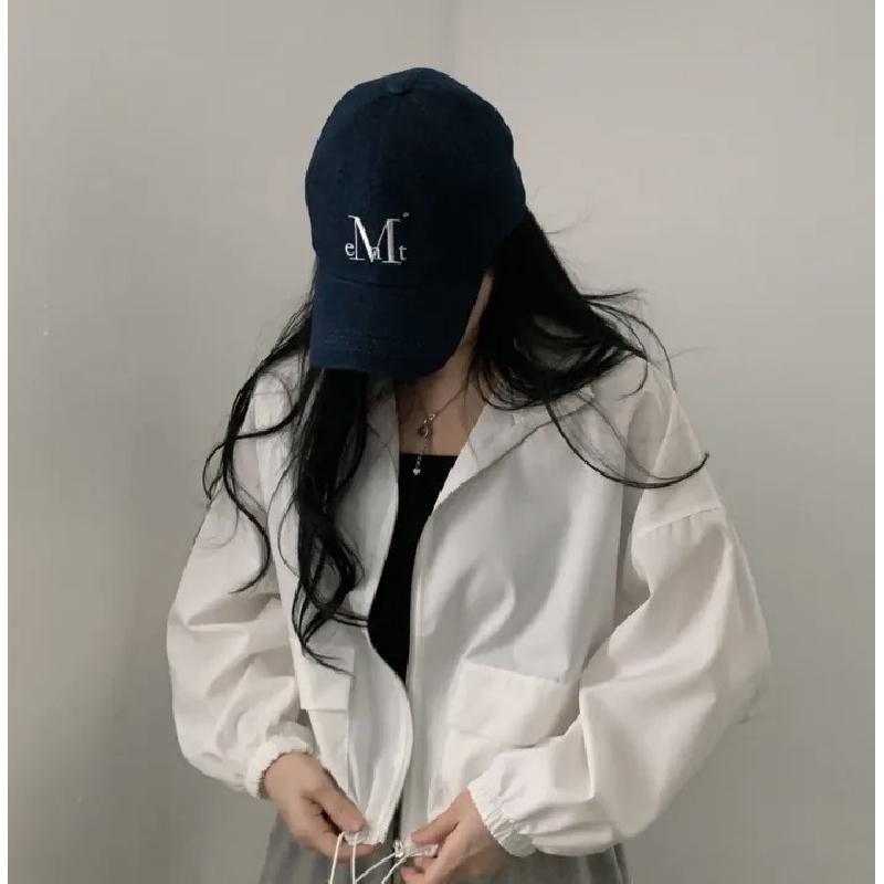 Vintage workwear drawstring short baseball jacket coat for women with a high-end, niche outerwear design