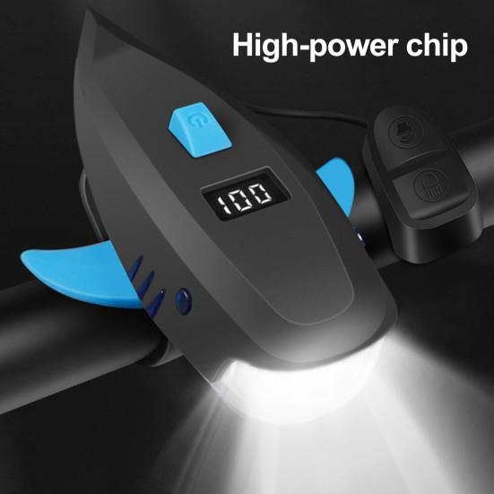 Kids Bicycle Shark Horn Light Waterproof USB Rechargeable 120dB High Decibels 400 Lumens Universal Night Riding Road Bike Headlight Front Lamp