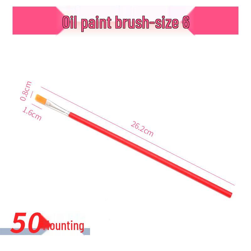 Red Handle Nylon Hair Flat Brush for Oil & Watercolor Painting