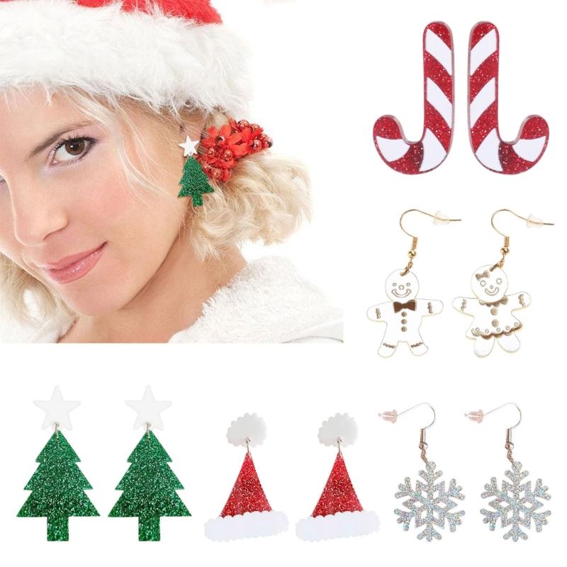 Christmas Tree Ginger Man Dangle Earrings for Women Girls Holiday Drop Earring Christmas Hat Crutch Earring Jewelry Gift
