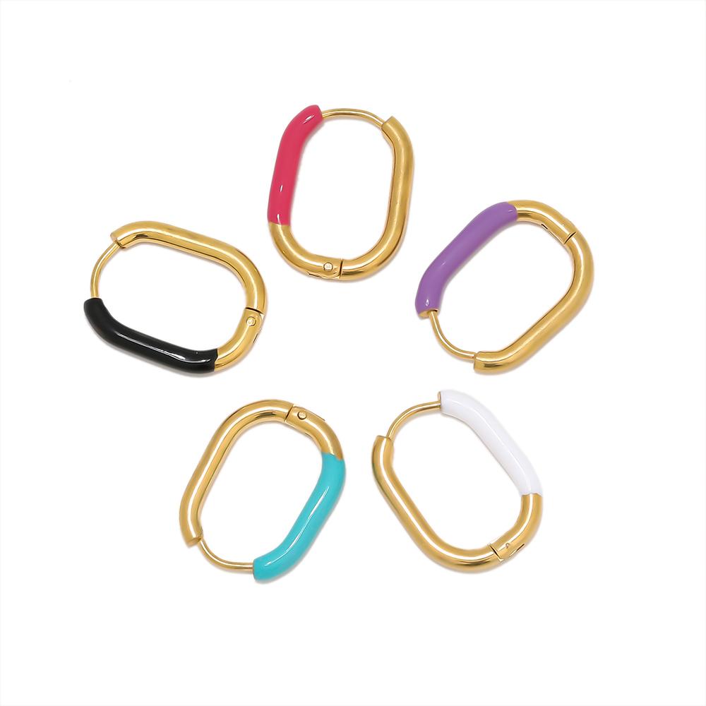 1 Pair Stainless Steel Enamel Rectangle Hoop Earrings Gold Color Small Hoop Earrings for Women Kids Fashion Jewelry Wholesale