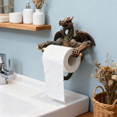 Fliegender Drache Rollenpapierhalter Geflügelter Drache Badezimmer Wandmontage Toilettenpapierhalter Gotische Harz Drachenstatue Papierhandtuchspender Aufbewahrungsregal