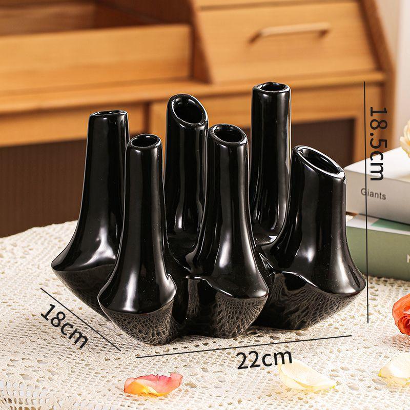 

Modern Creative Handmade Ceramic Abstract Multi Mouth Vase Homestay Hotel Decoration Home Livingroom Entrance Furnishing Crafts чорний