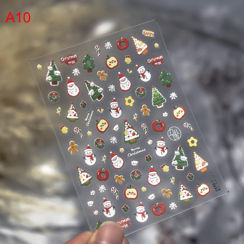 1Sheet Snowflake Penguin Sticker For Nails Cute Crystal Ball Lace Red Hat Star Bow Christmas Tree Nail Art Stickers Decoration