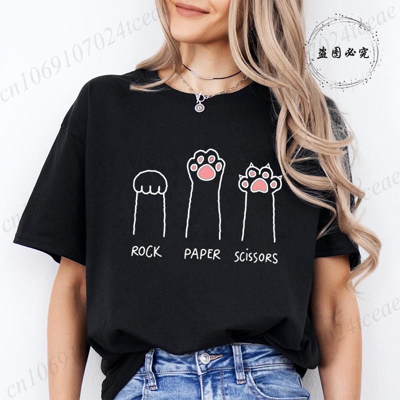 

Футболка Камень Ножницы Бумага Смешная Футболка со Следом Кошачьей Лапы Летняя Мода Футболка для Любителей Кошек Женская Мужская Футболка с Коротким Рукавом Одежда 3XL