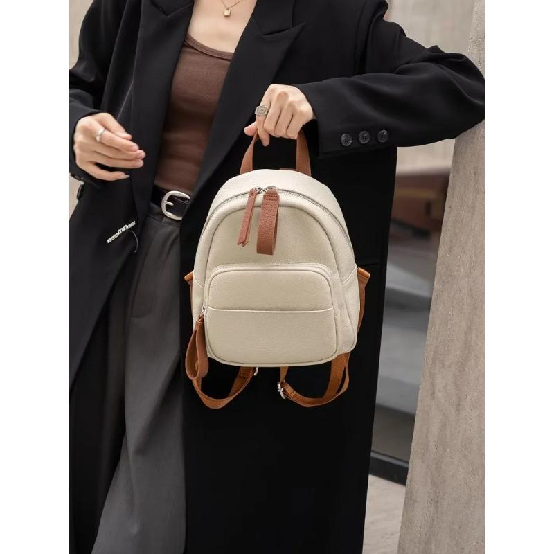 Genuine Leather Cowhide Women Backpack Shoulder Bag Female Simple Commuter Travel Schoolbag Daily Women Backpack Handbag