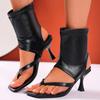 Plus Size Women's New Summer Sandals Toe-in Leather Stiletto Kitten Heel Cooling Boots