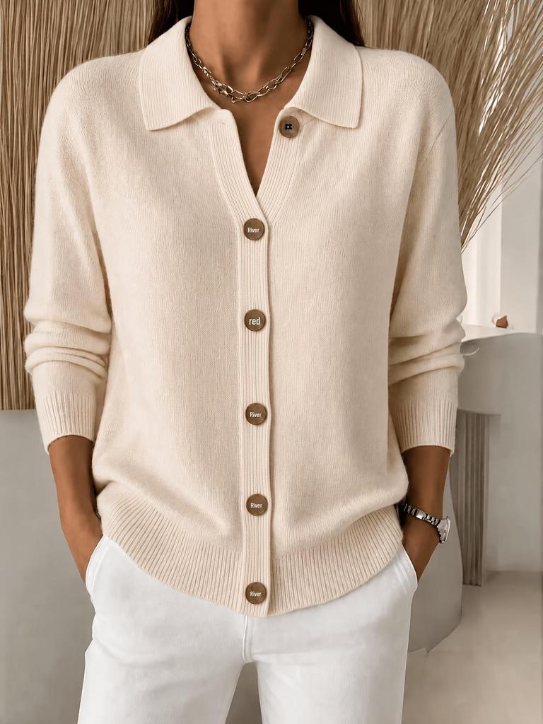 Damen Knopfleisten-Strickjacke mit Kragen für Herbst/Winter