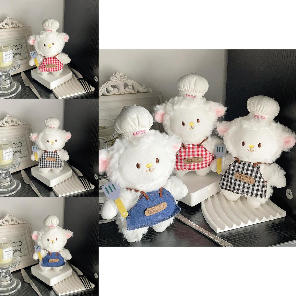 Niedliches Schaf-Koch Auto Zubehör Plüschtier Mit Karierter Schürze Für Kinder