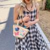 Cute Earphones Cat Stars Kitty Cat Decoration Women Casual Straw Woven Handbag For Daily Use Women