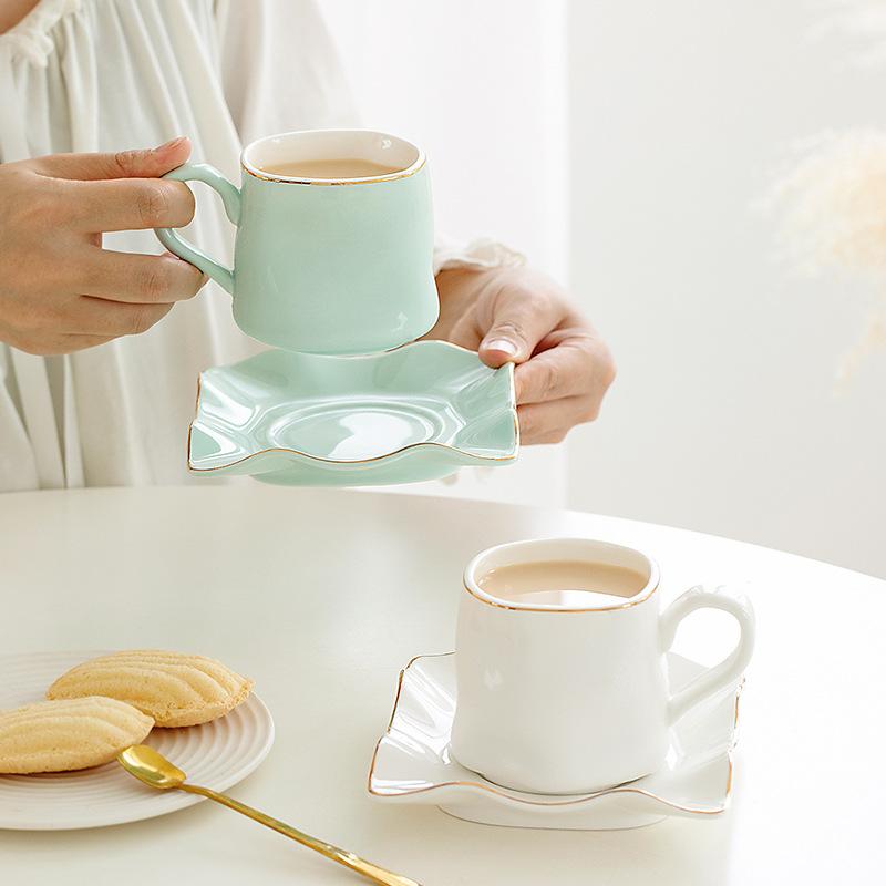 Creative Ceramic Coffee Cup Saucer Macaron Small Fresh Water Cup Ins Style Girls Office Home Ceramic Cup Saucer