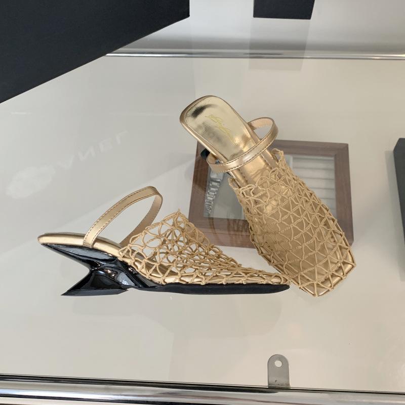 

2025 niche woven fishing net bag head Roman sandals hollow breathable muller shoes wedge heel women s shoes 5CM 40 золотой