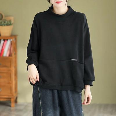 2025New Women's Loose Casual Top Slim and Color-blocking Half-high Neck