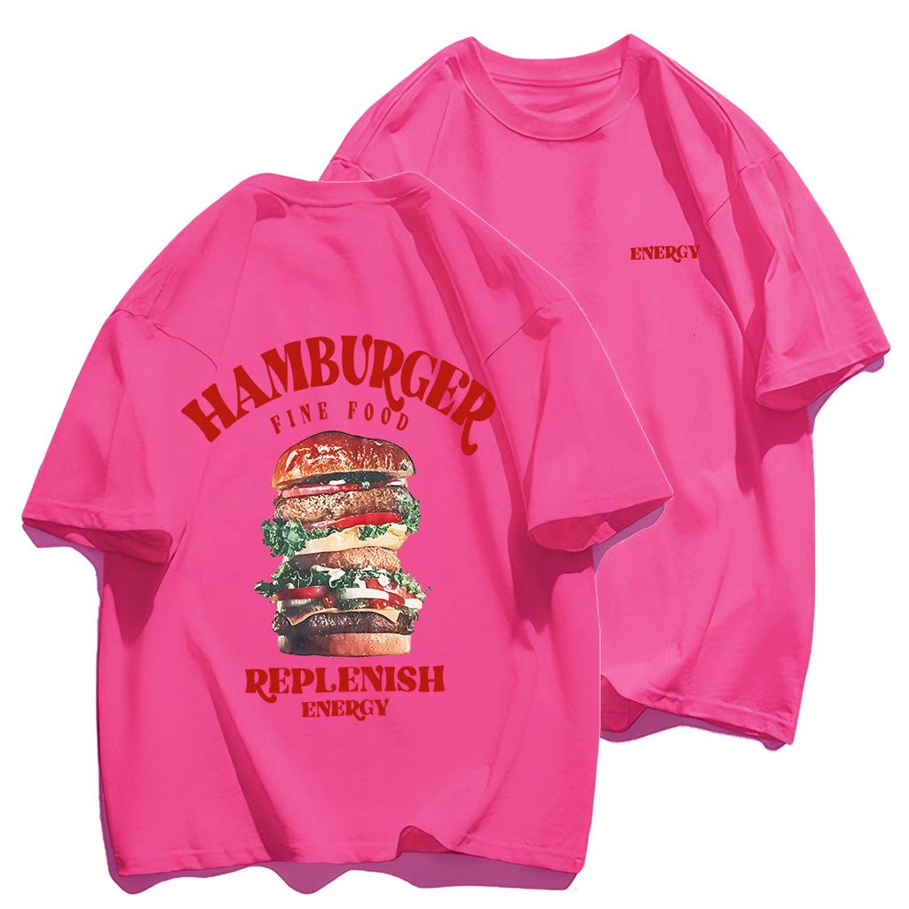 A Huge Hamburger T-Shirt Male Summer Comfortable Tee Shirts Breathable Soft Cotton Crewneck Top Multicolor Hip Hop Clothes