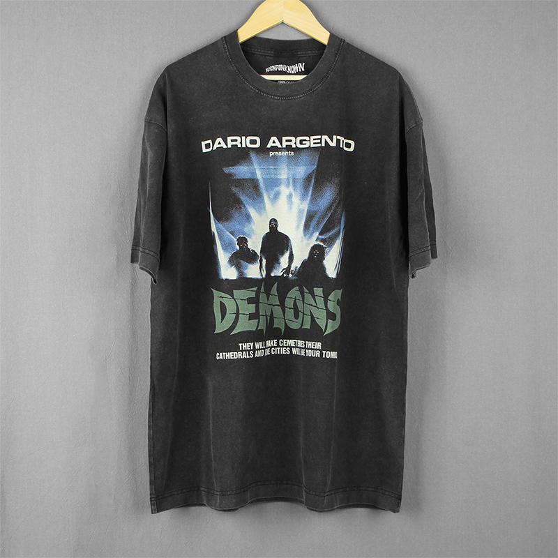 Demons TShirt Horror Movie Cult Dario Argento Lucio Fulci Zombi Cemetery Man Dawn of the Dead Washed Long Sleeves Cotton Shirt
