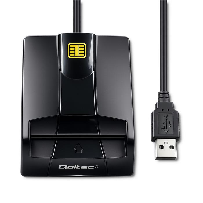 Qoltec Lettore Intelligente di Chip Card ID SCR-0634 | USB 2.0 + Adattatore USB-C
