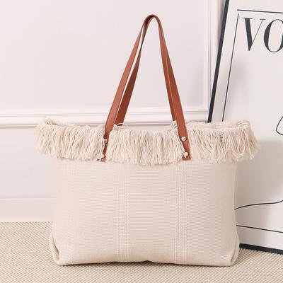 New Tassel Tote Bag Large Capacity Simple Portable Shoulder Canvas Bag Student Woven Beach Bag