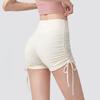 High-Waisted Quick-Dry Pleated Yoga Shorts: Butt-Lifting, Three-Quarter Length, with Drawstring for Running and Training