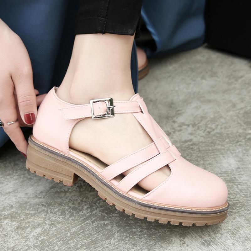 Удобные женские сандалии Летняя обувь 2025 Пряжка Вырезы Розовый Белый Низкий каблук Закрытый носок Гладиаторская обувь Обувь Большой размер