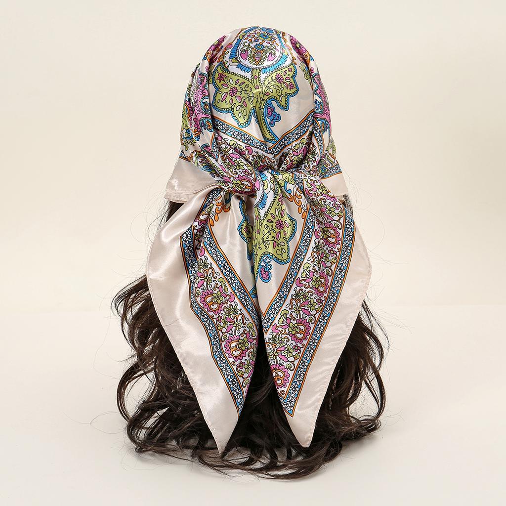 90*90cm Women Scarf Silk Feeling Hair Neck Square Brand Office Bandanna Muffler Waiter Flight Attendants Handkerchief Rings Wrap