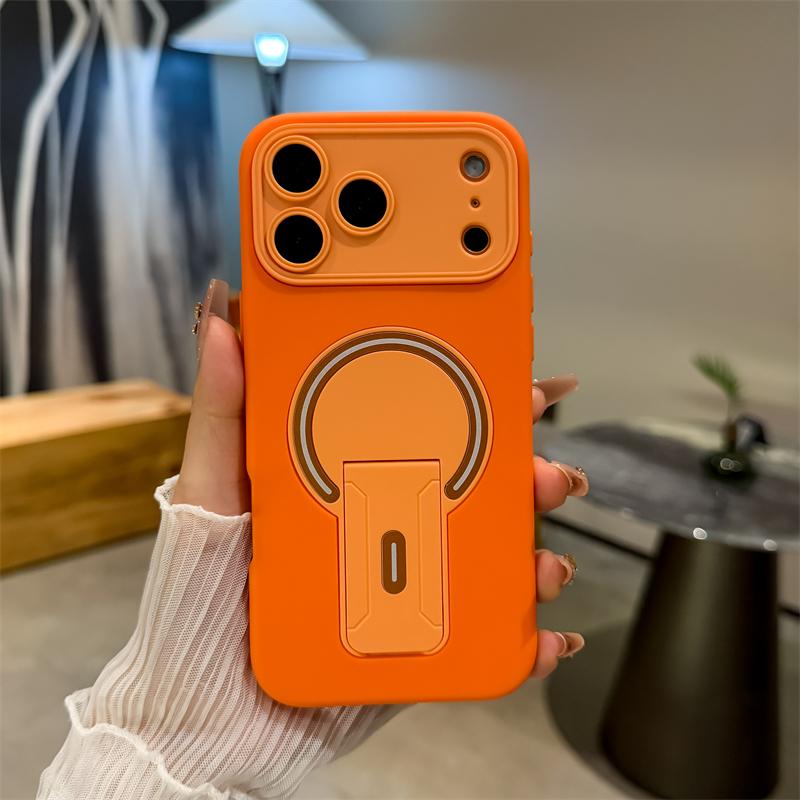 

Складная подставка Magsafe Чехол для телефона Для iPhone 17 16 ProMax 16 15 14 Plus 13 12 11 Ощущение кожи TPU Ударопрочный Магнитный чехол iPhone 11 оранжевый