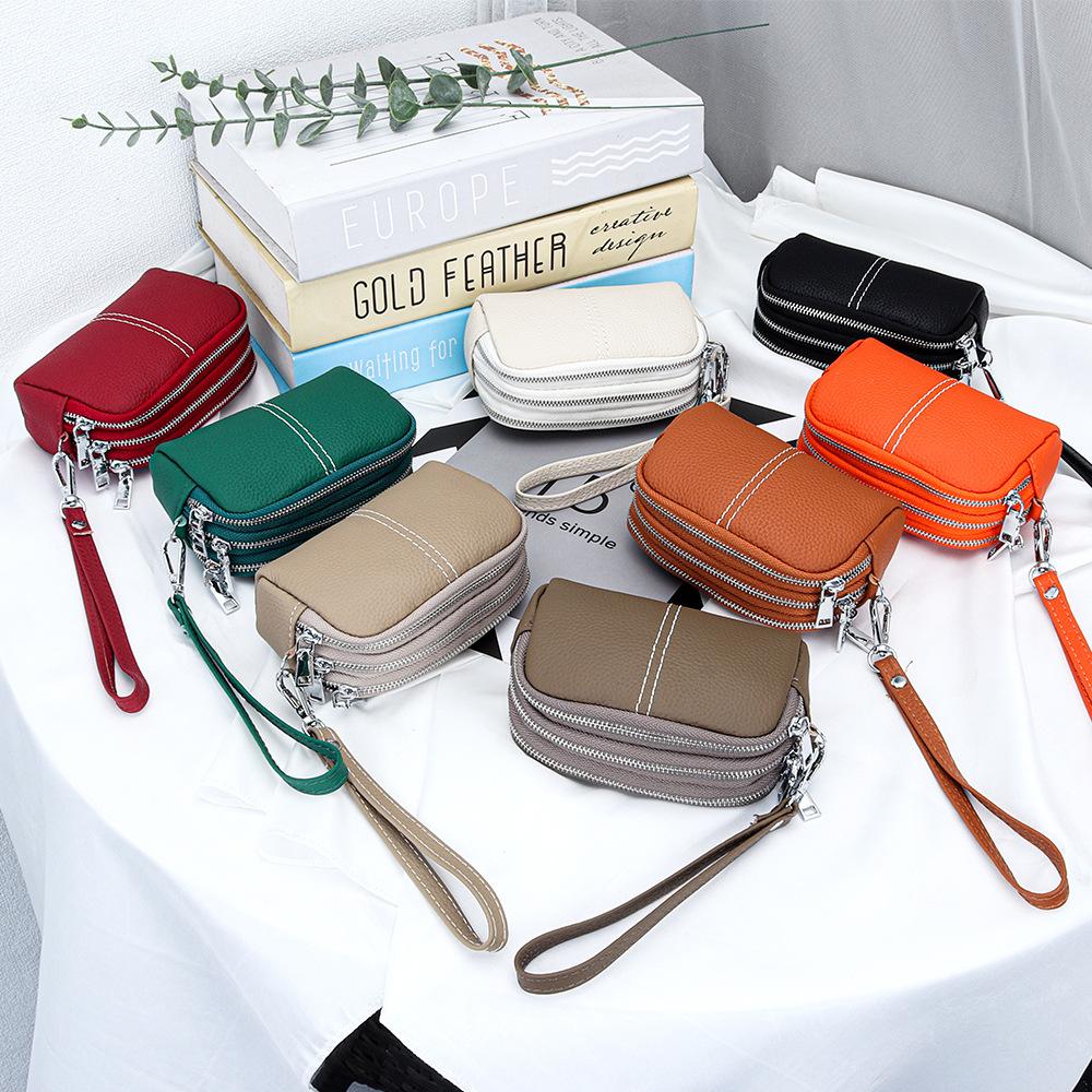 Genuine Leather Women Wallet Cowhide Zipper Coin Purse For Ladies Wristlet Wallets Money Pocket Clutch Small Bag Bolsa
