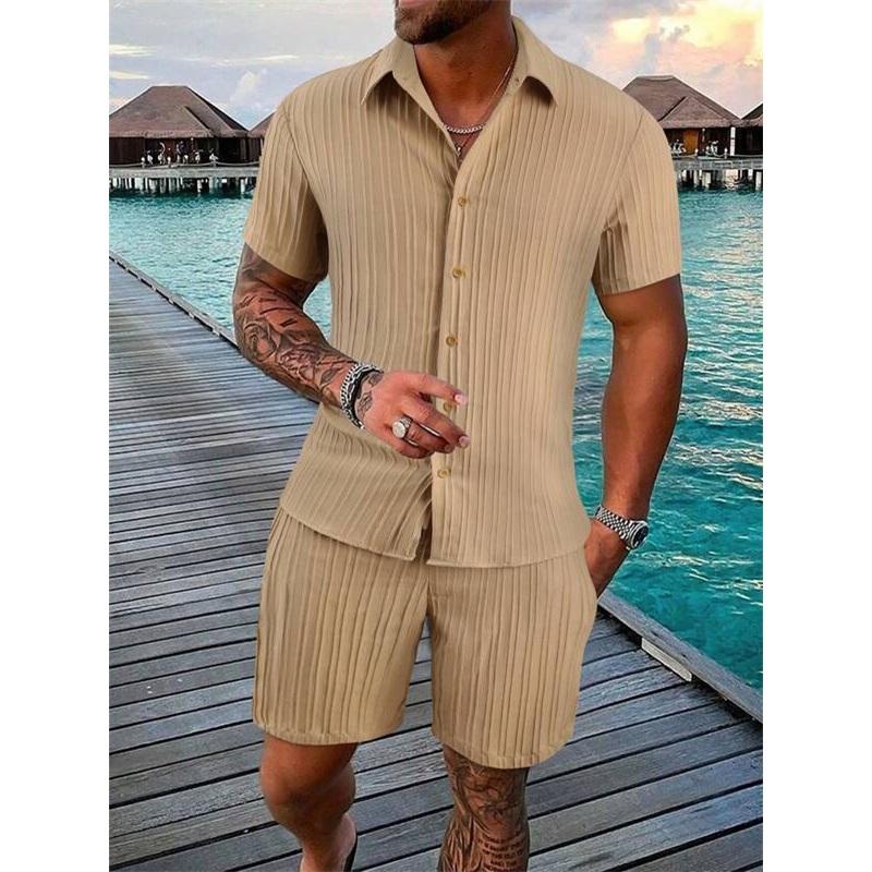 Summer Men's Casual Loose Short-sleeved Shirts And Shorts Beach Sets For Europe And America