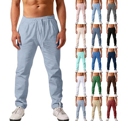 Men's Linen Drawstring Trousers  Casual Sports Straight Leg Trousers