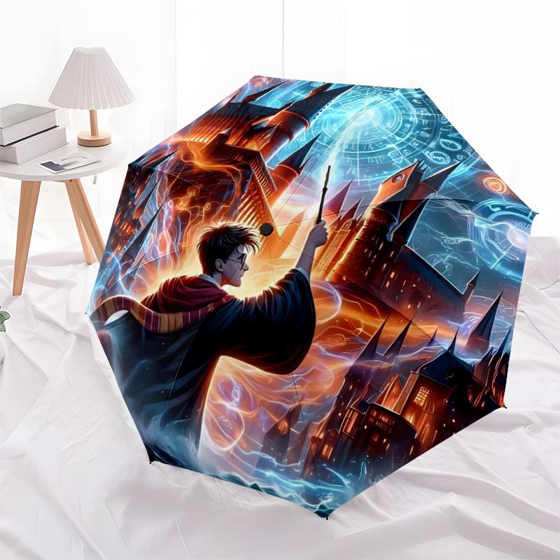 1PC Hogwarts Wizardry Automatic Folding Umbrella - Compact 8-Rib Design, Durable Plastic & Iron,  F010603