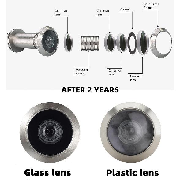 TOGU 220-Grad-Spionloch aus massivem Messing für Türen mit 16-mm-Bohrer, 0,63 Zoll Türspionloch mit Sichtschutz, Kompatibel mit Türstärken von 1-3/8" bis
