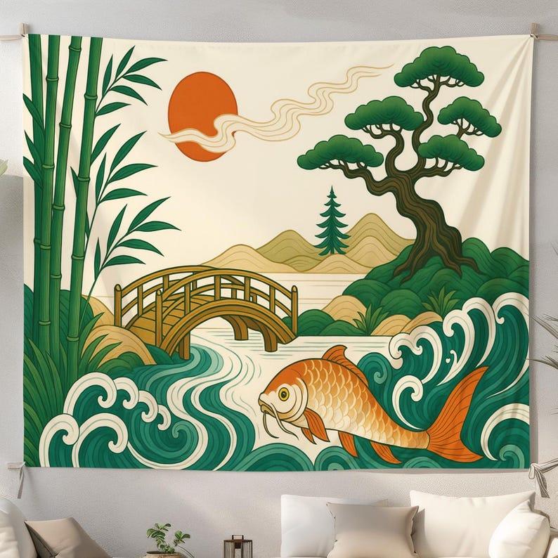 Japanese Koi tapestry 75x100 чёрный