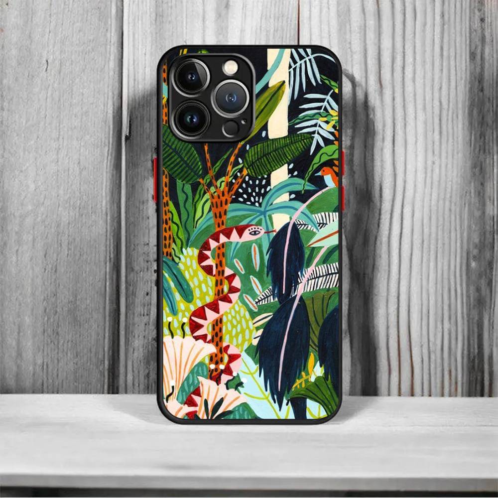 Tropical Jungle Print Leopard Sloth Shockproof For iPhone X XR XS 11 12 13 14 15 16 pro Mini MAX transparent Matte Phone Case