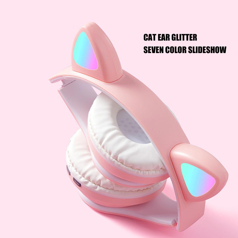 Bass Enhancement Cute Cat Ear Bluetooth Headset Adjustable Wireless Bluetooth Headset Portable Headset Portable Use