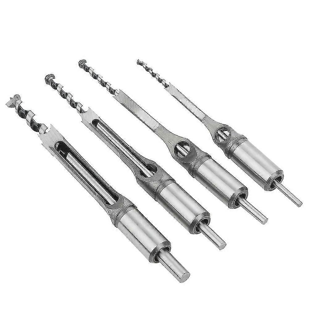 Square Hole Drill Bit, 4pcs Woodworking Mortiser Square Drill Bits, Spiral Drill Bits Kits Mortise Press, Wood Drill Set Space Hole Drill (6.4 Mm / 8