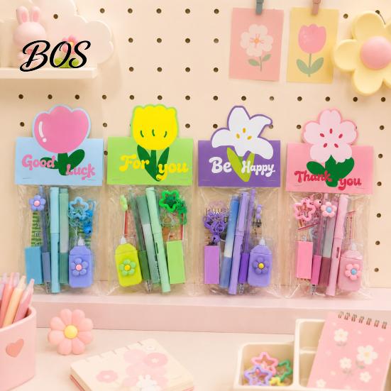 Stationery Gift Set for Girls Flower Set, Macaron Color Correction Tape And Smooth Lightweight Writing Gel Pens, Portable Homework Essentials Students
