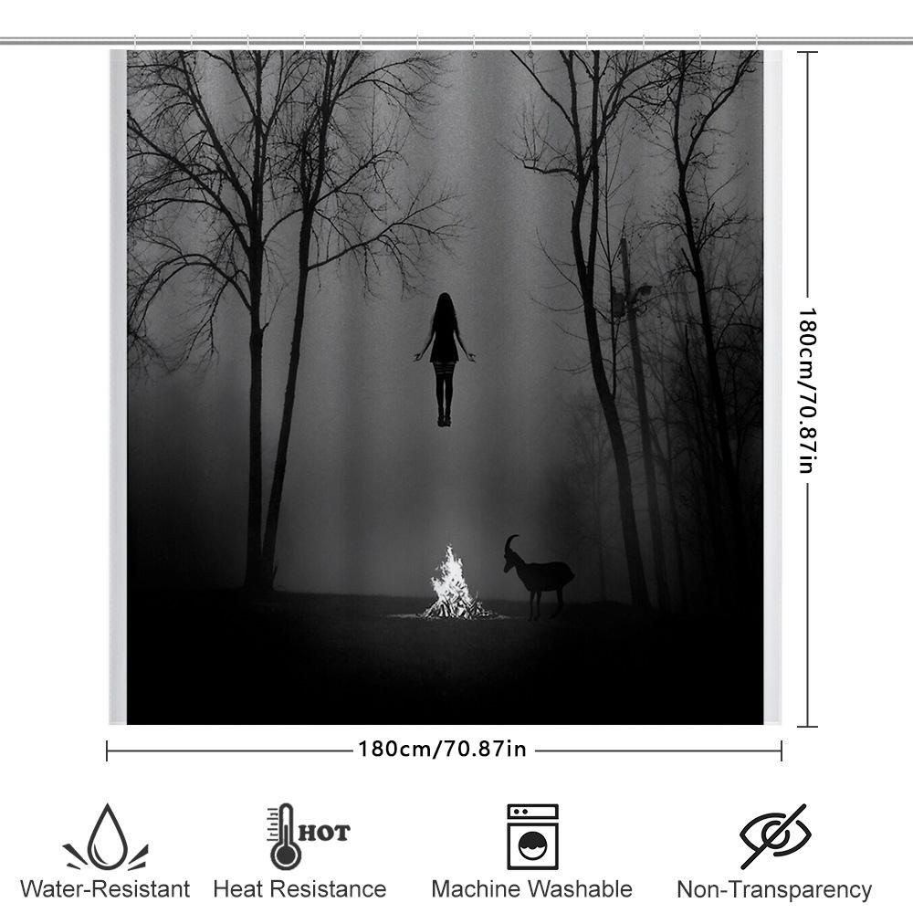 Dunkler Wald Hirsch Silhouette Gotischer Duschvorhang Vintage Halloween Gruselige Landschaft Natur-Thema Badezimmer Dekoration Wandteppich