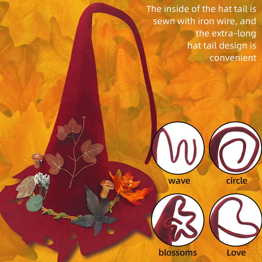 Party Decorations, Halloween Witch Hat, Witch Hat, Red Leaf Hat, Halloween Party, Felt Pointed Hat, Felt Material, Cosplay Props