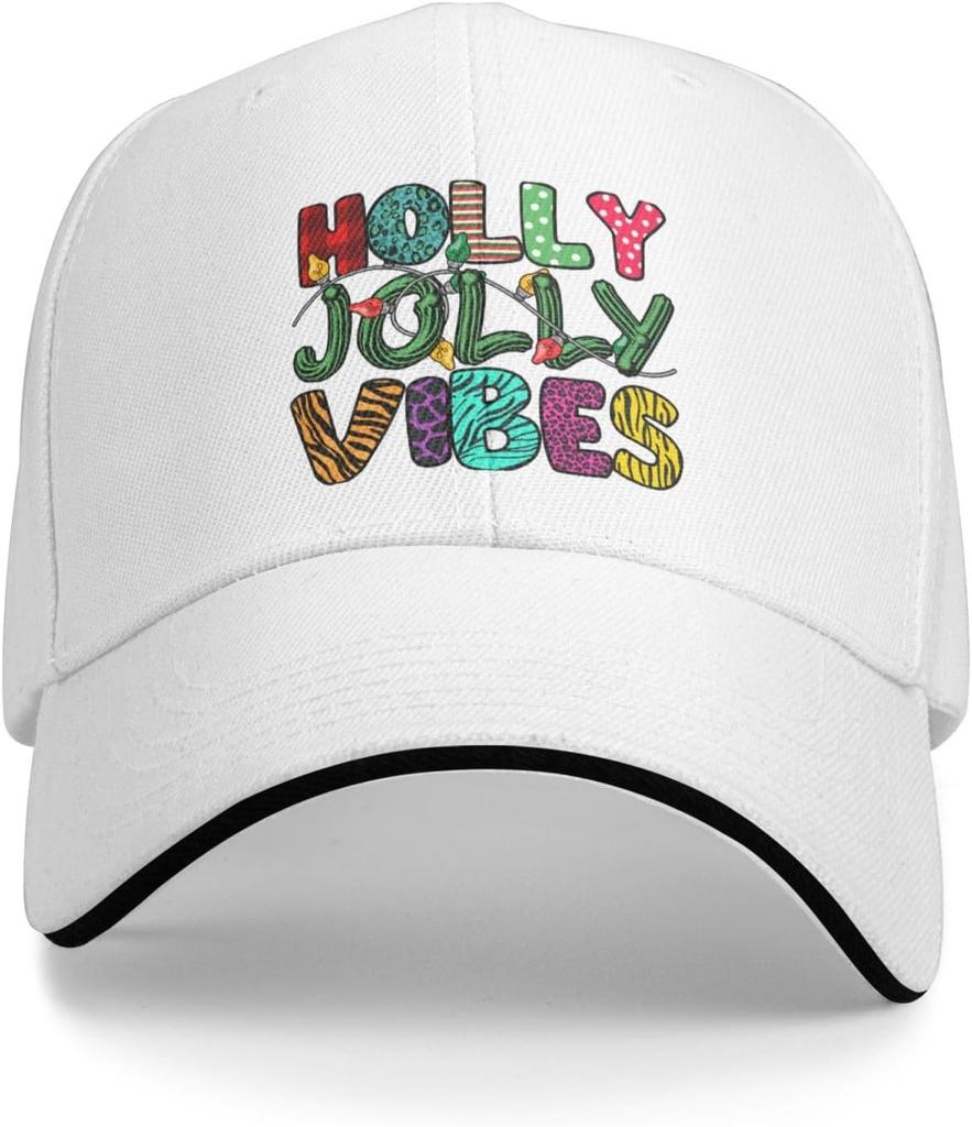 Holly Jolly Vibes Christmas Baseball Cap Polyester Adjustable Outdoor Sports Hat for Men Women