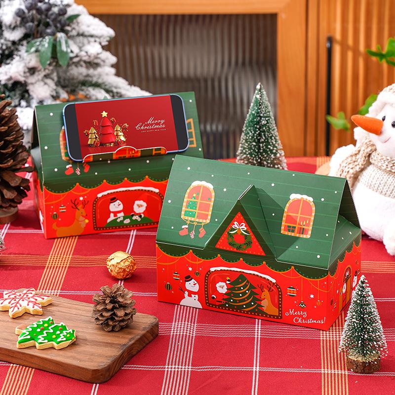 10pcs New Christmas 3D House Apple Box Creative Christmas Eve Gift Box Small Snacks Biscuits Innovative Packaging Box Christmas